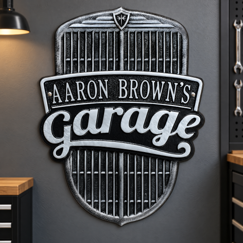 Personalized Metal Garage Sign - Vintage Grille Plaque