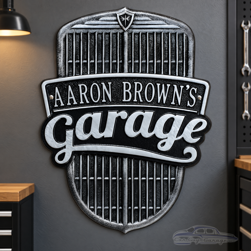 Personalized Metal Garage Sign - Vintage Grille Plaque