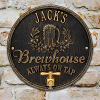 Personalized Oak Barrel Brewhouse Plaque Bar Sign with Bottle Opener