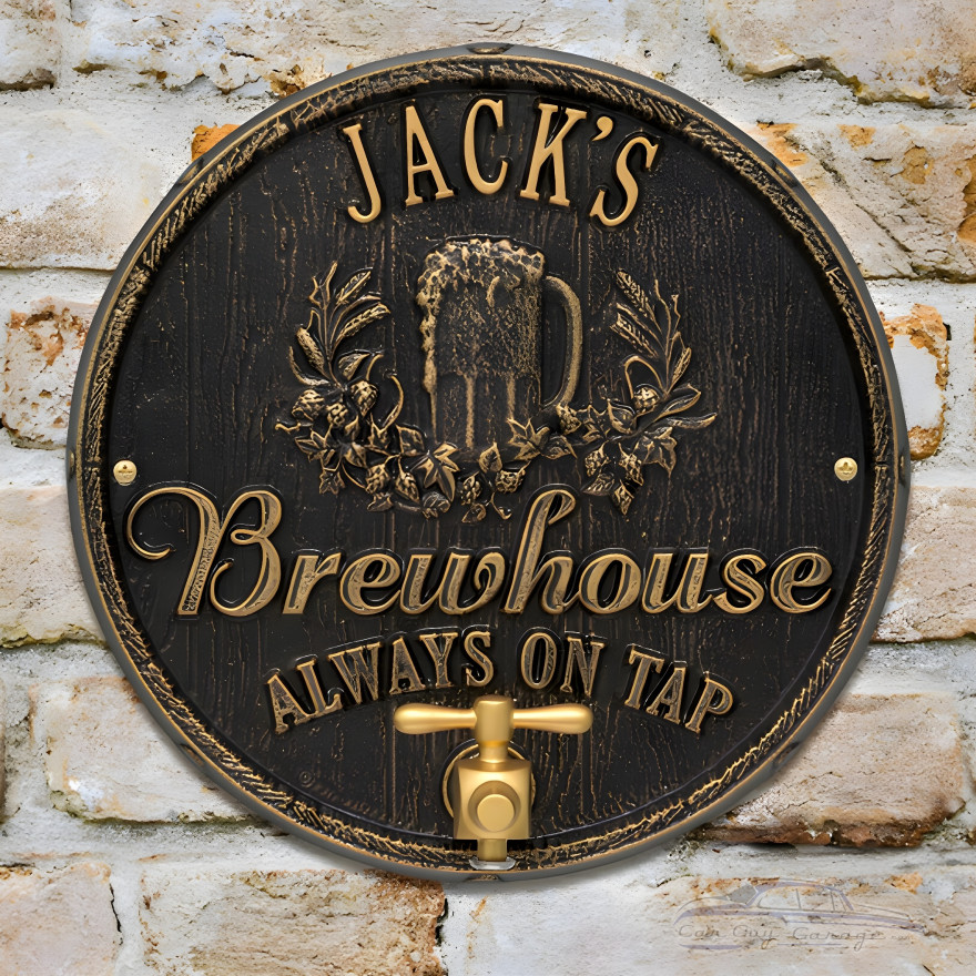 Personalized Cast Aluminum Oak Barrel Beer Pub Plaque Personalized Cast Aluminum Oak Barrel Beer Pub Plaque
