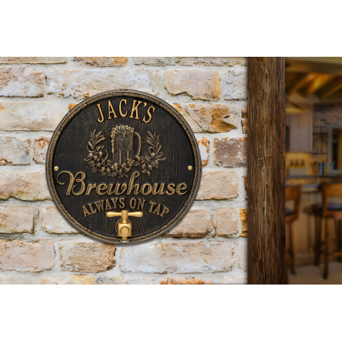 Personalized Cast Aluminum Oak Barrel Beer Pub Plaque