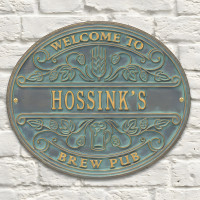 Personalized Cast Aluminum Brew Pub Welcome Plaque for Home Bar