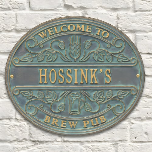 Personalized Cast Aluminum Brew Pub Welcome Plaque