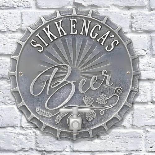 Personalized Cast Aluminum Bottle Cap Brew Pub Plaque