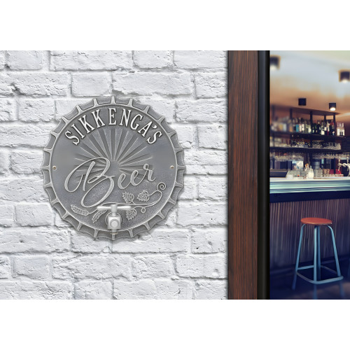 Personalized Cast Aluminum Bottle Cap Brew Pub Plaque