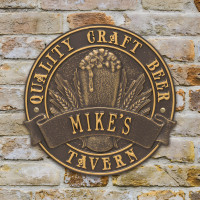 Personalized Craft Beer Tavern Round Cast Aluminum Home Bar Plaque