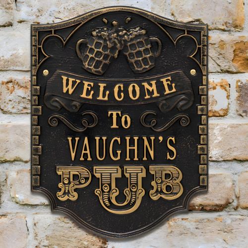 Personalized Cast Aluminum Pub Welcome Plaque