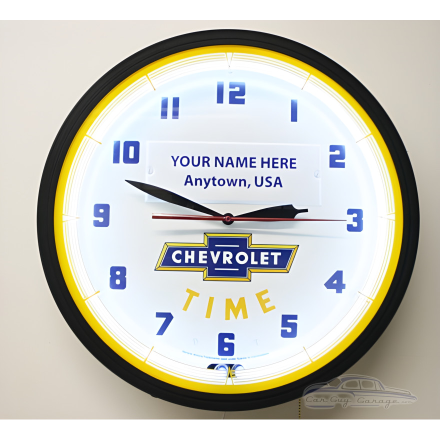 20" Personalized Neon Chevrolet Time Clock 20" Personalized Neon Chevrolet Time Clock