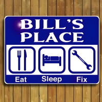 Personalized Eat Sleep Fix Metal Garage Sign, Shop Decor