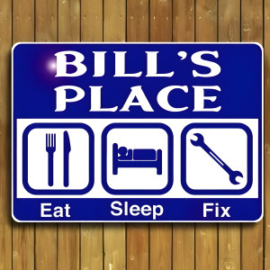 Personalized Eat Sleep Fix Metal Garage Sign, Shop Decor