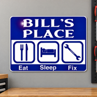 Personalized Eat Sleep Fix Metal Garage Sign Shop Decor