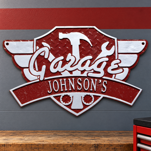 Personalized Garage Wing Sign - Cast Aluminum Plaque