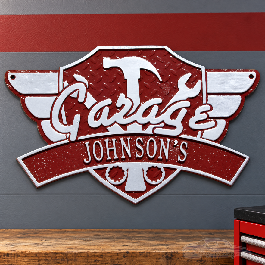 Personalized Garage Wing Sign - Cast Aluminum Plaque
