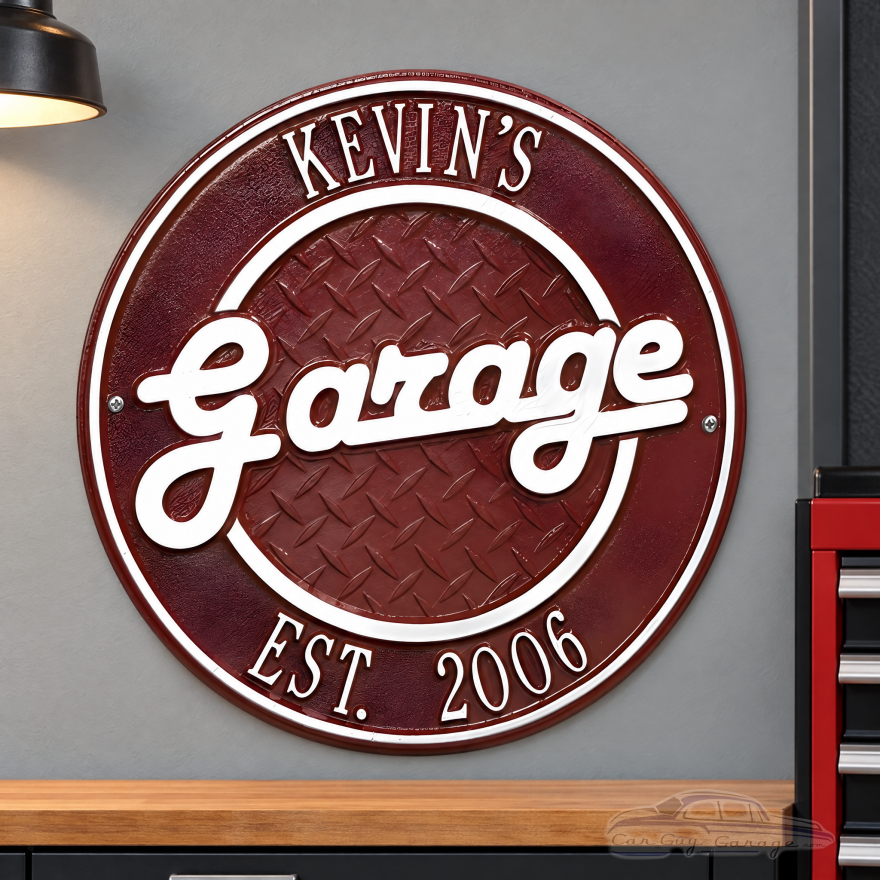 Personalized Metal Garage Sign - Cast Aluminum Round Plaque