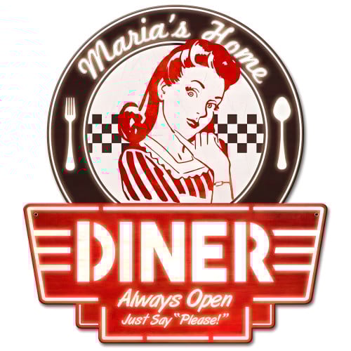 Personalized Mom's Home Diner Metal Sign - 15" x 17"