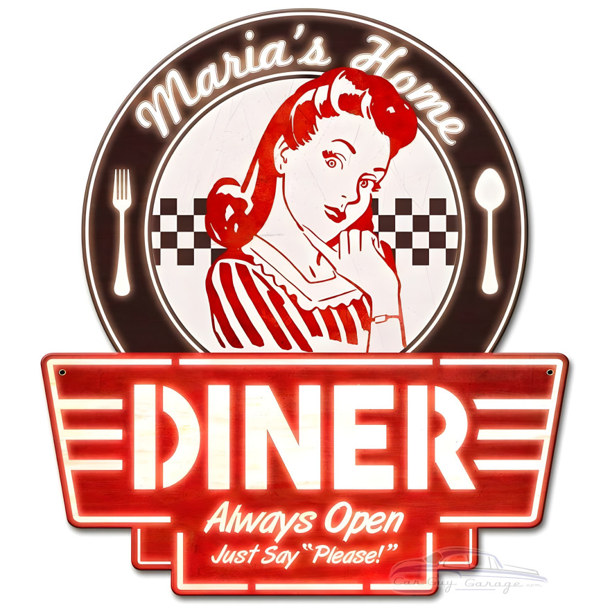 Personalized Mom's Home Diner Metal Sign - 15" x 17"