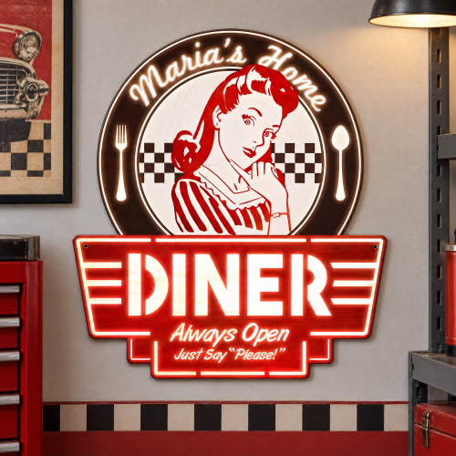 Personalized Mom's Home Diner Metal Sign - 15" x 17"