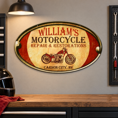 Personalized Motorcycle Repair Metal Sign - 24" x 14"