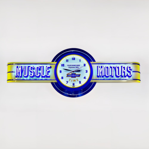 72" wide Personalized Muscle Motors Neon with Chevrolet Time Clock