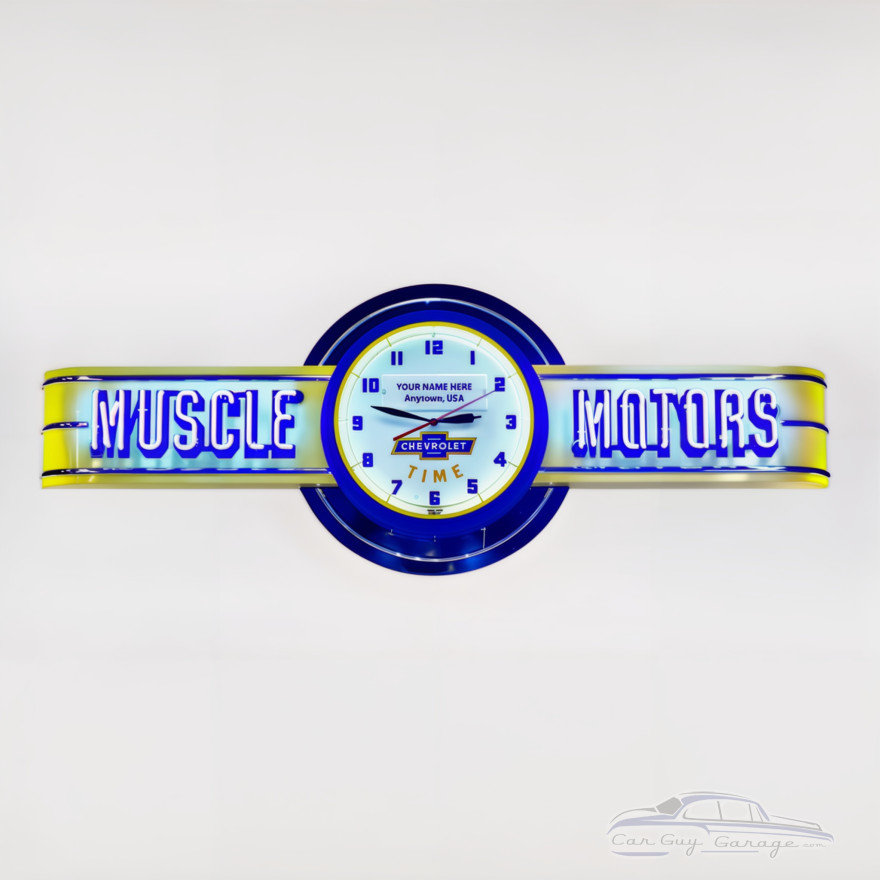 Personalized Chevrolet Muscle Motors Neon Sign Clock - 72" x 26"