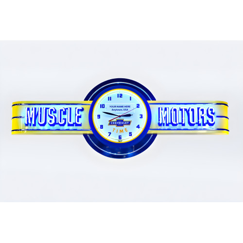 72" wide Personalized Muscle Motors Neon with Chevrolet Time Clock