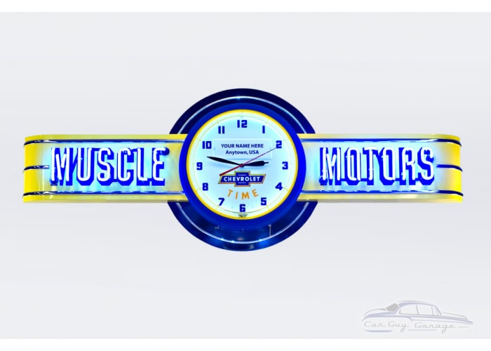 72" wide Personalized Muscle Motors Neon with Chevrolet Time Clock