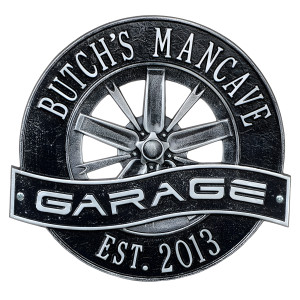 Personalized Racing Wheel Garage Plaque, Cast Aluminum, EST Date