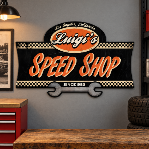 Personalized Speed Shop Metal Sign - 23" x 15"