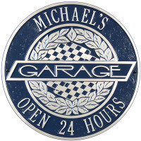 Personalized Victory Lane Garage Sign - Cast Aluminum Round Plaque