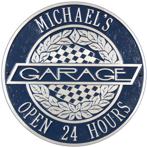 Personalized Victory Lane Garage Sign - Cast Aluminum Round Plaque