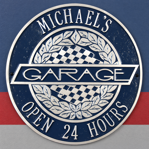 Personalized Victory Lane Garage Sign - Cast Aluminum Round Plaque