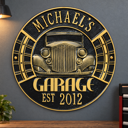 Personalized Cast Aluminum Vintage Car Garage Plaque