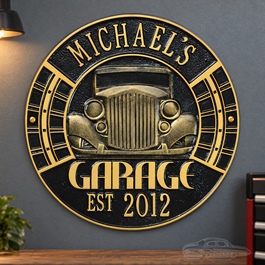 Personalized Cast Aluminum Vintage Car Garage Plaque
