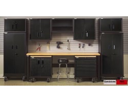 13 Foot Wide 10 Piece Black Steel Cabinet Set with 8 Foot Workbench