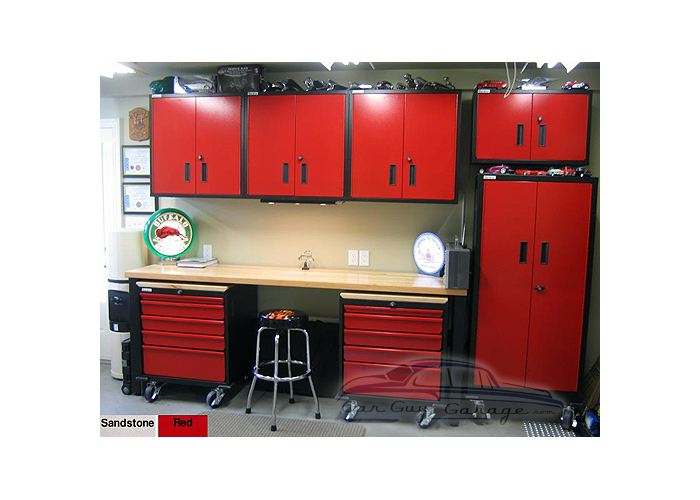 10.5 Foot Wide Steel Cabinet Set with Butcher Block Workbench and Storage Locker