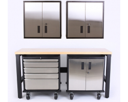 5 Piece Set of Stainless Steel Door Cabinets with 6 Foot Workbench