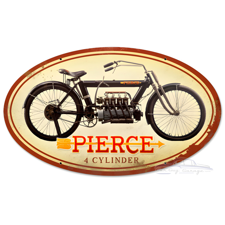 Pierce 4 Cylinder Oval Metal Sign - 24" x 14"