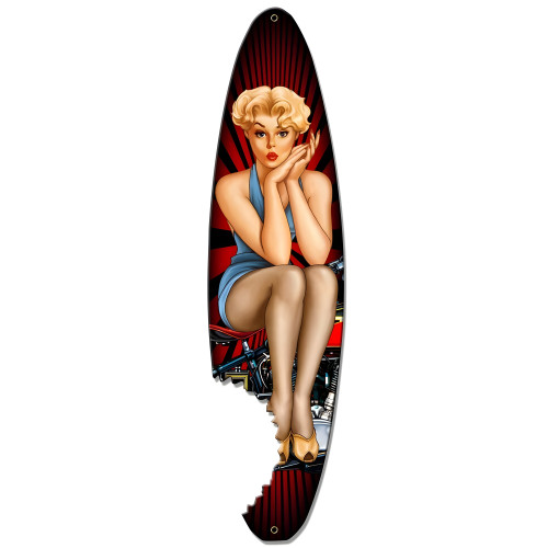 Pin Up Surfboard Metal Sign - 8" x 30"