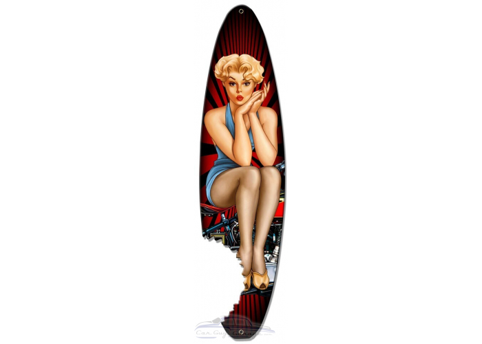 Pin Up Surfboard Metal Sign - 8" x 30"