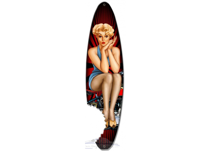 Pin Up Surfboard Metal Sign - 6" x 24"