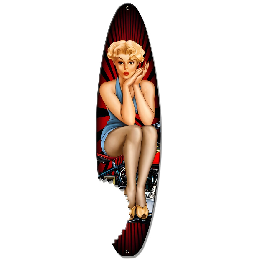 Pin Up Surfboard Metal Sign - 6" x 24"