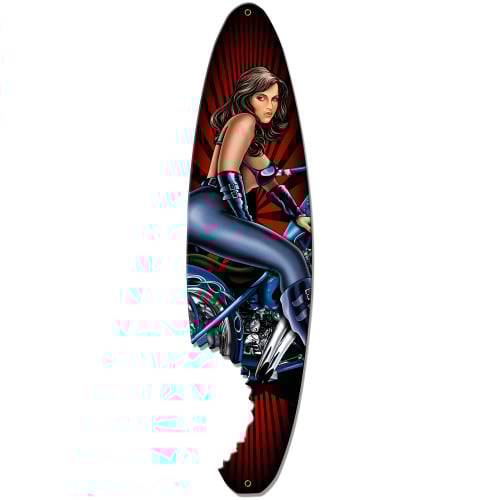 Pin Up Surfboard Metal Sign - 30" x 8"
