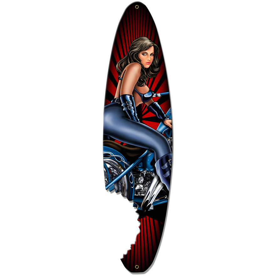 Pin Up Surfboard Metal Sign - 30" x 8"