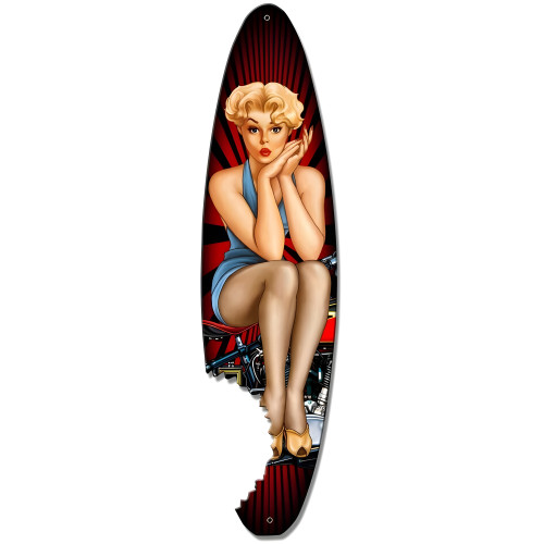 Pin Up Surfboard Metal Sign - 5" x 18"