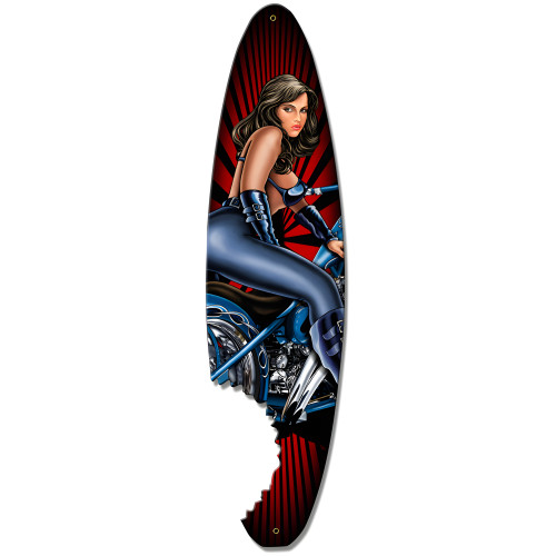 Pin Up Surfboard Metal Sign - 5" x 18"