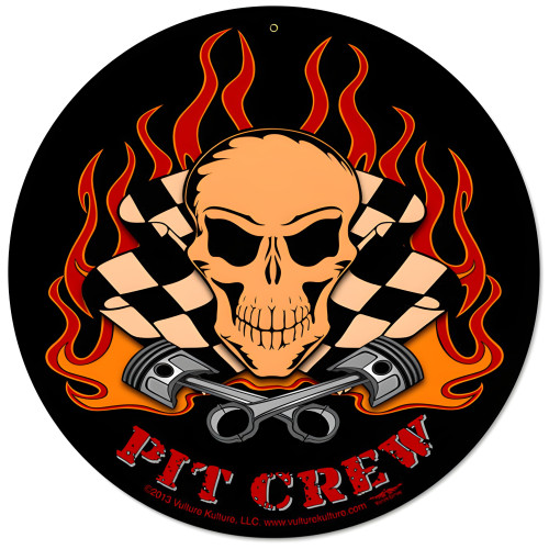 Pit Crew Metal Sign - 14" Round