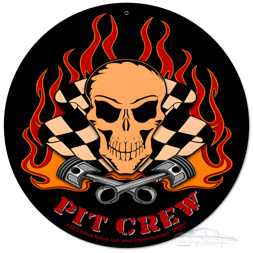 Pit Crew Metal Sign - 14" Round