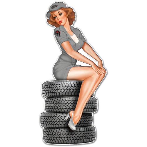 Tire Babe Metal Sign - 12" x 24"
