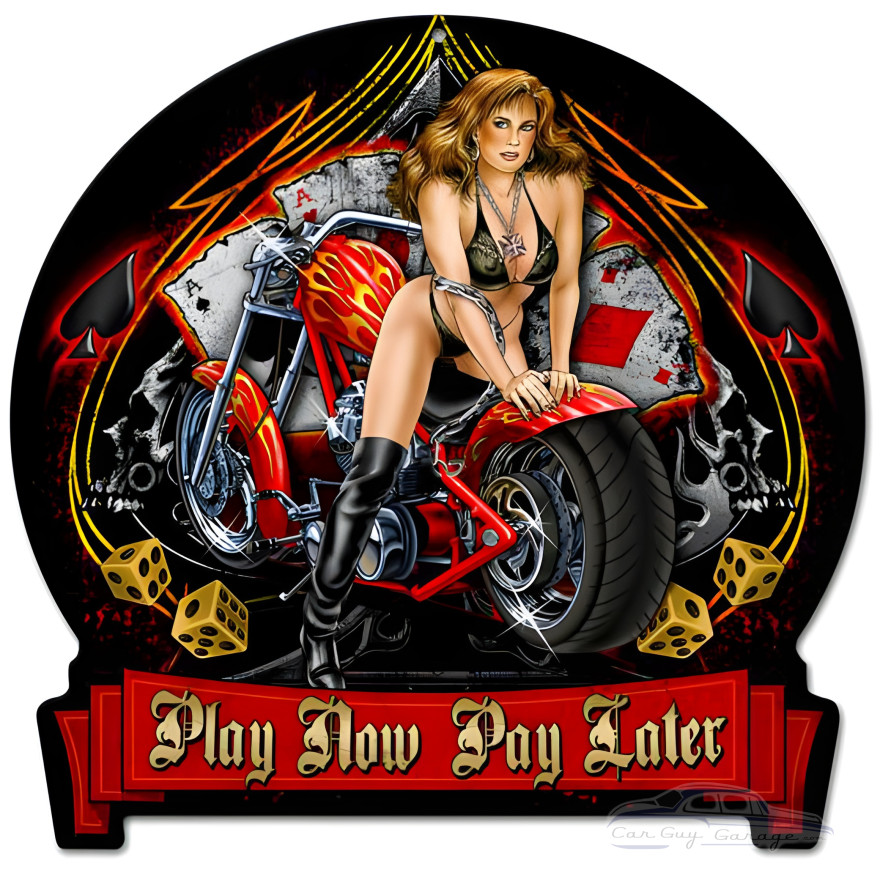 Play Now Metal Sign - 16" x 15"