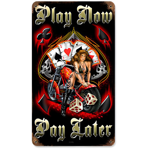 Play Now Metal Sign - 8" x 14"